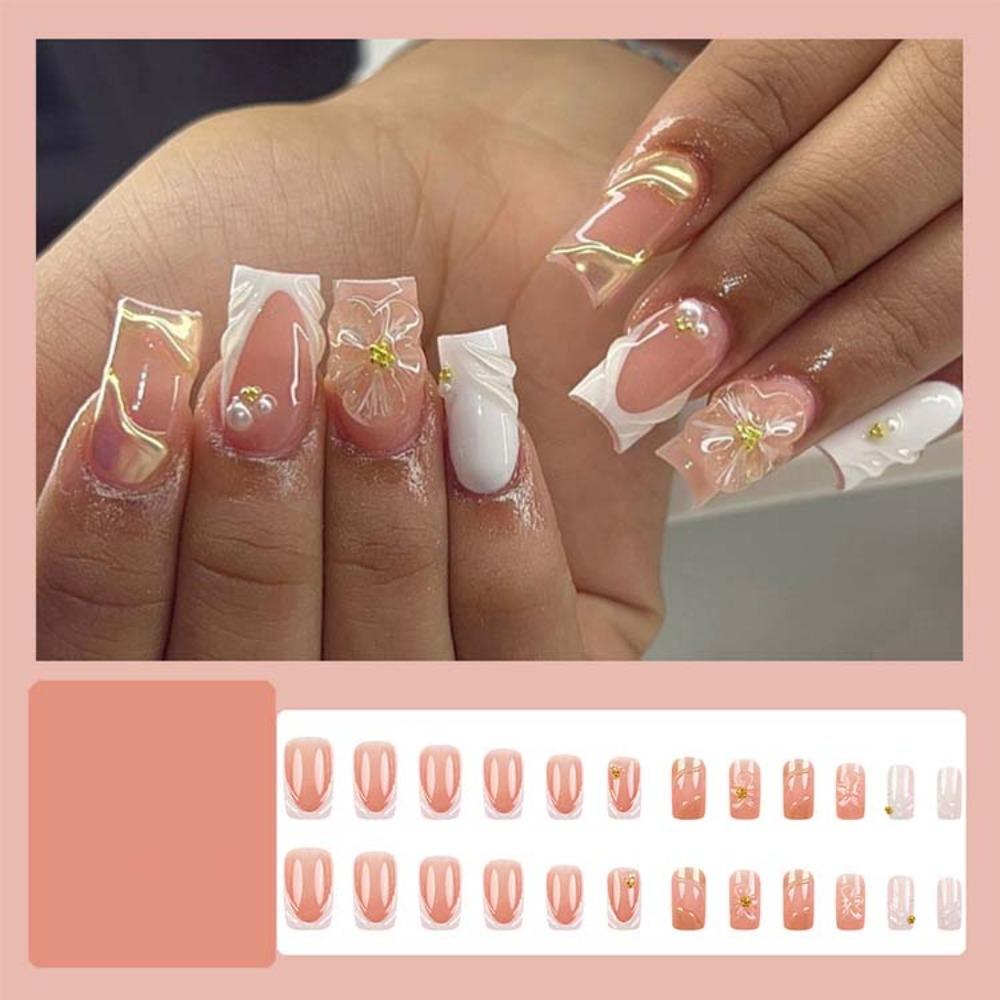 24Pcs Starfish/Butterfly Seaside Flowers Fake Nails Fake Nail Extension  Summer Party French Flower