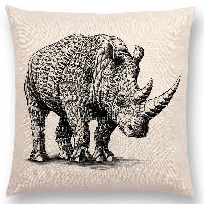 New Ornate Brave Animals Totems Free Beast Faith Tattoo Prints Cushion Cover Sofa Throw Pillow Case Owl Elephant Shark Bear