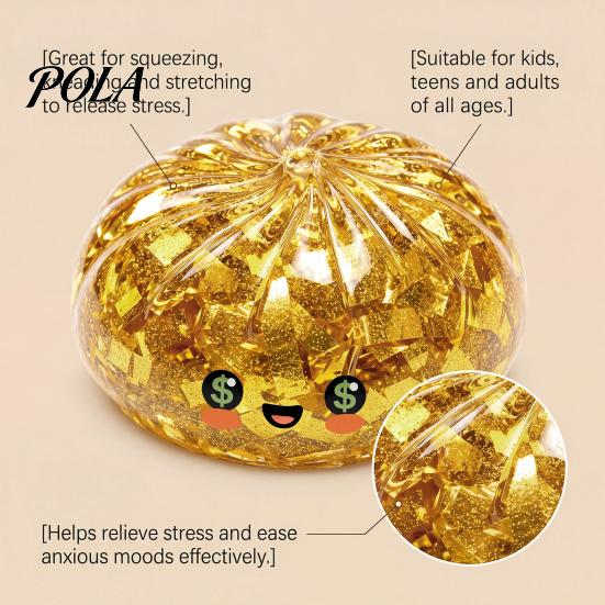 Wax-like Squeeze Toy Gold Foil Steamed Bun Stress Ball, Cute Food Shape Fidget Healing Sensory for Anxiety Relief, Soft Elastic Maltose Reliever,