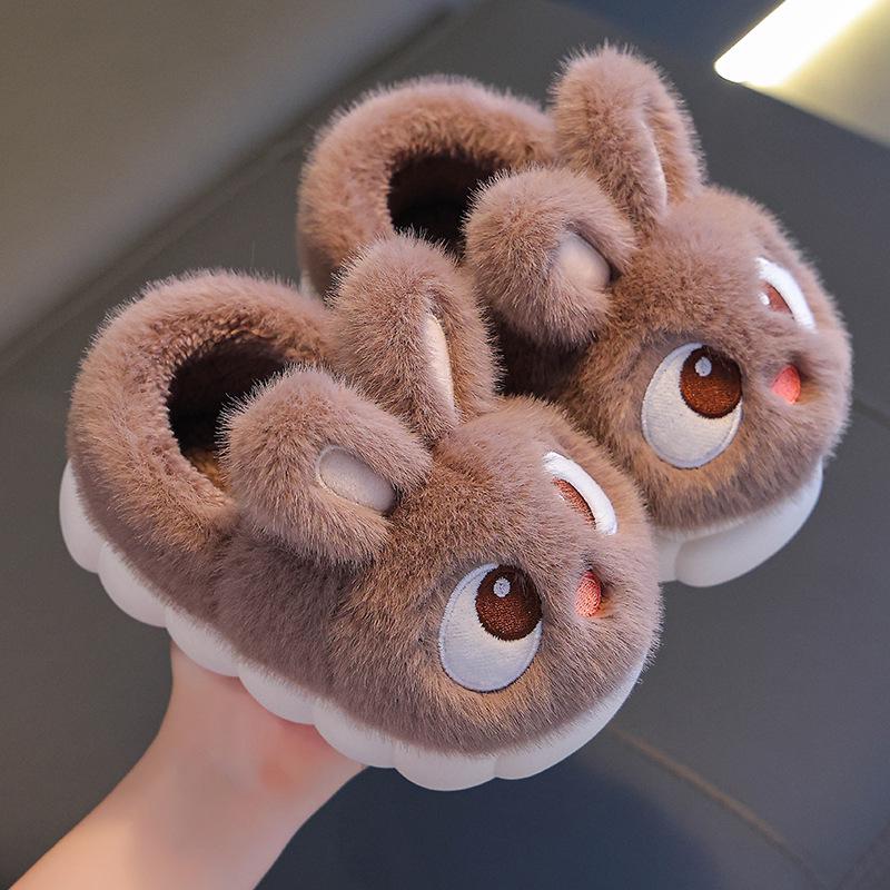 2024 Cozy Velvet-Trimmed Girls' Heel-Covered Winter Slippers, Cute Furry Design, Parent-Child Matching