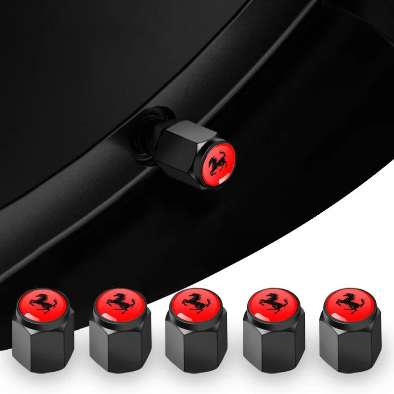 5Pcs Car Wheel Tire Valve Caps Metal Stem for Ferrari Roma 488 Portofino F8 Roma Spider SF90 458 488 599 612 FF F12 Accessories HS9
