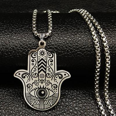 Naszyjniki ze stali nierdzewnej Hamsa Hand Men Naszyjniki w kolorze srebrnym Wisiorki Biżuteria