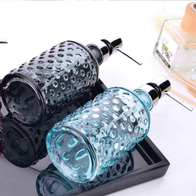 Modern Glass Hand Soap Dispenser 400ml With Pump And Decorative Embossed Design For Household