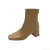 Fashion European and American Women's Fashionable Winter Versatile Solid Color Square Heel Back Zipper Short Boots Zapatos De Mujer
