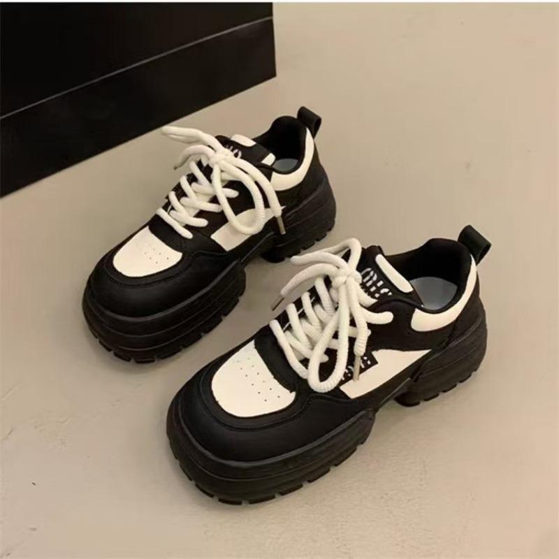 

Women s Spring New Round Head Versatile Platform Muffin Small Leather Shoes Casual Sneakers 40 чёрный