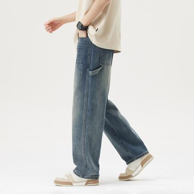 New Spring and Summer Loose Wide-leg Pants Straight High Street Retro Trendy Jeans Men