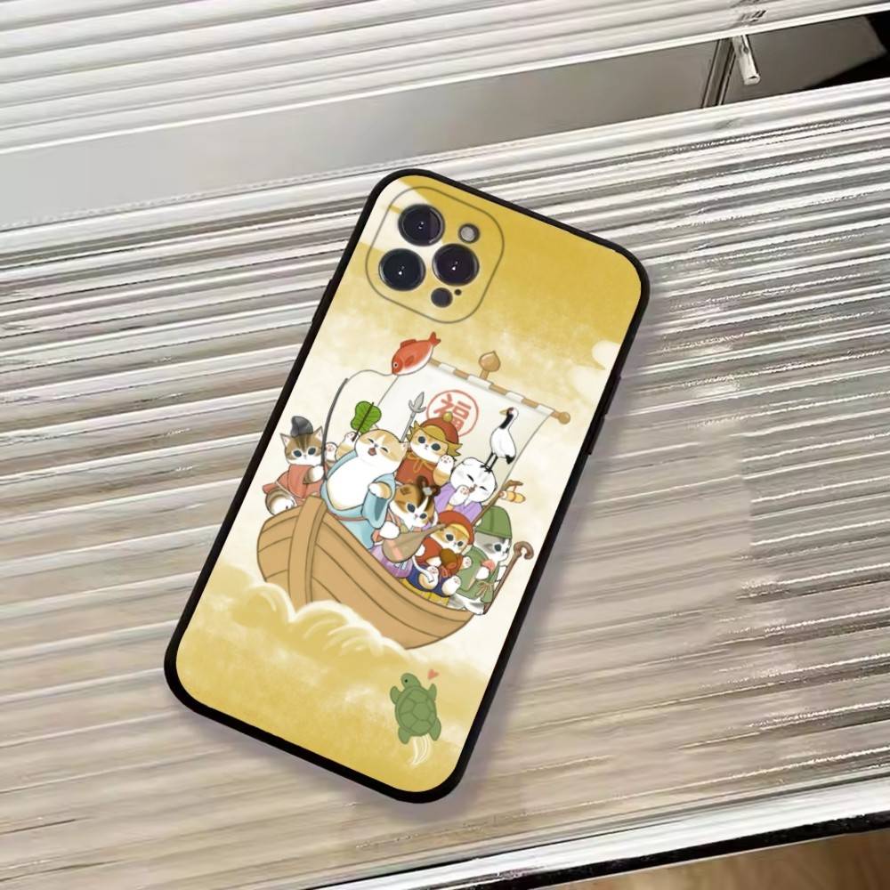 M-Mofusand Cat Cute Cartoon Phone Case For iPhone 17,16,15,14,13,12,11 Plus,Pro Max,XS,Soft Silicone Black Cover