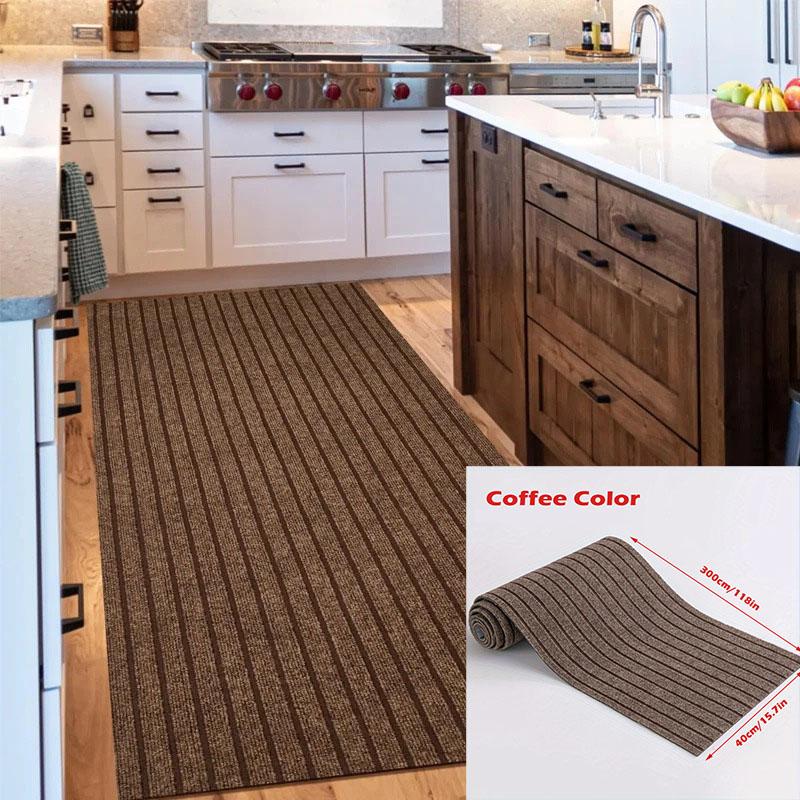 

40cmx3m DIY Solid Color Striped Kitchen Door Mat Floor Mat Room Decoration Self-adhesive Non-slip Carpet Home Decor Hallway Rug 40cmX3m