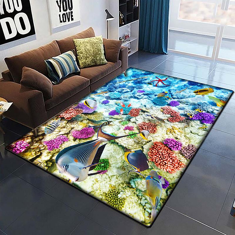 Marine Fish Beautiful Painting Carpet for Living Room Large Area Rug Black Soft Carpet Home Decoration Mats Boho Rugs Picnic