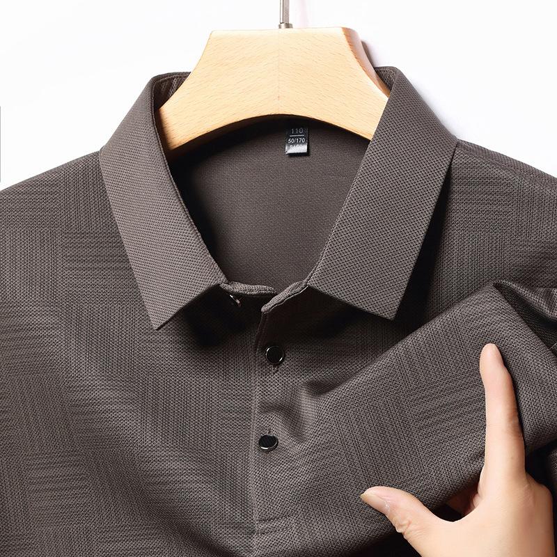 New T-shirt for Men's Fashionable  Long Sleeved Casual Top with Checkered Trendy Collar POIO Shirt Versatile