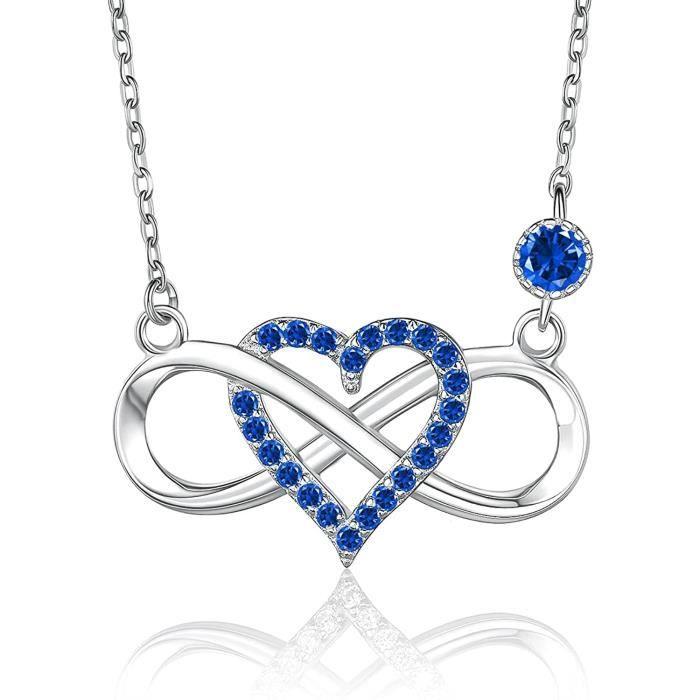 Collier - BlingGem - Coeur Infini - Argent 925 - Oxyde de Zirconium - Bleu