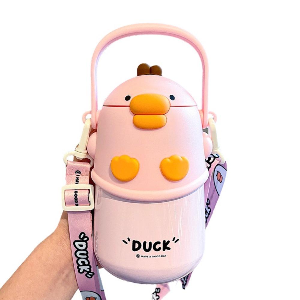 With Straw Vacuum Flask Stainless Steel Bouncing Vacuum Cup Cute Insulated Water Bottle Children