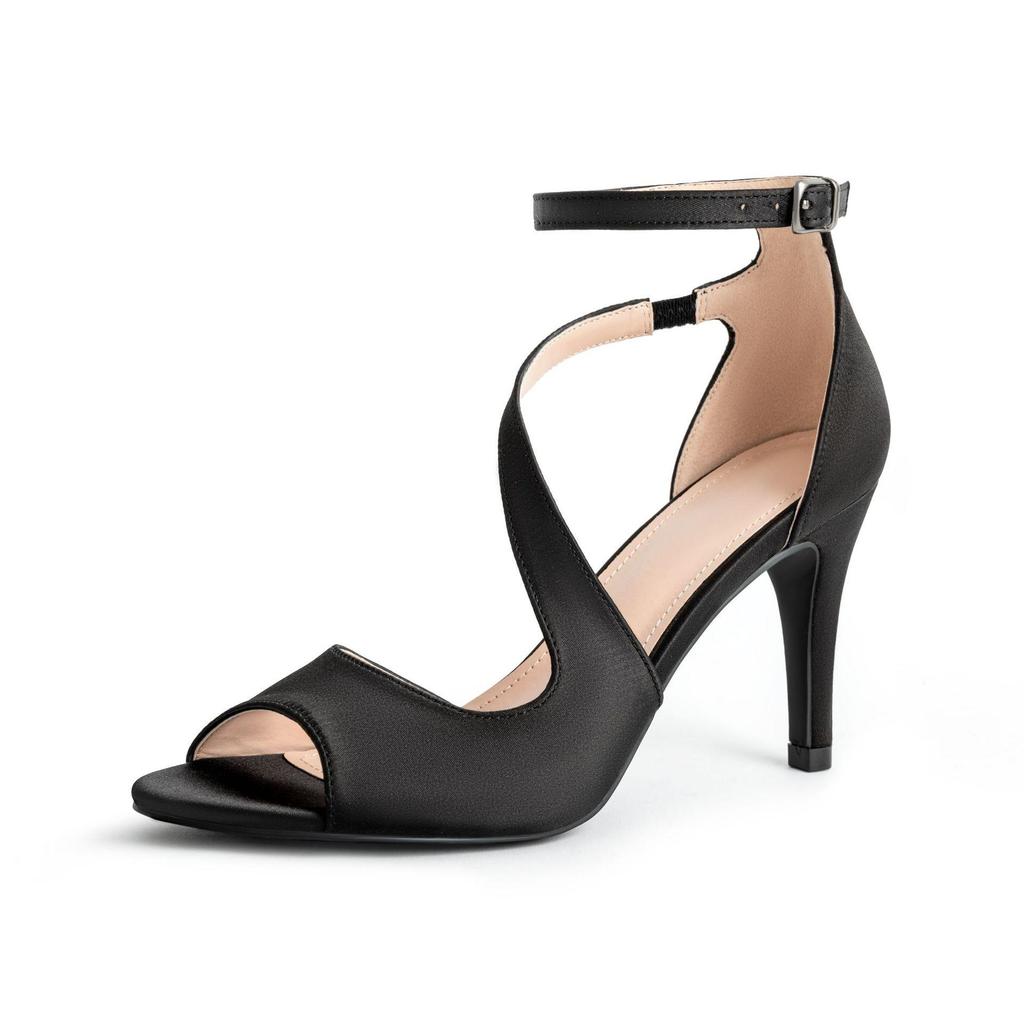 In-Stock Women's Summer Peep-Toe Strappy Stiletto Sandals - Black, Plus Size, Waterproof Platform