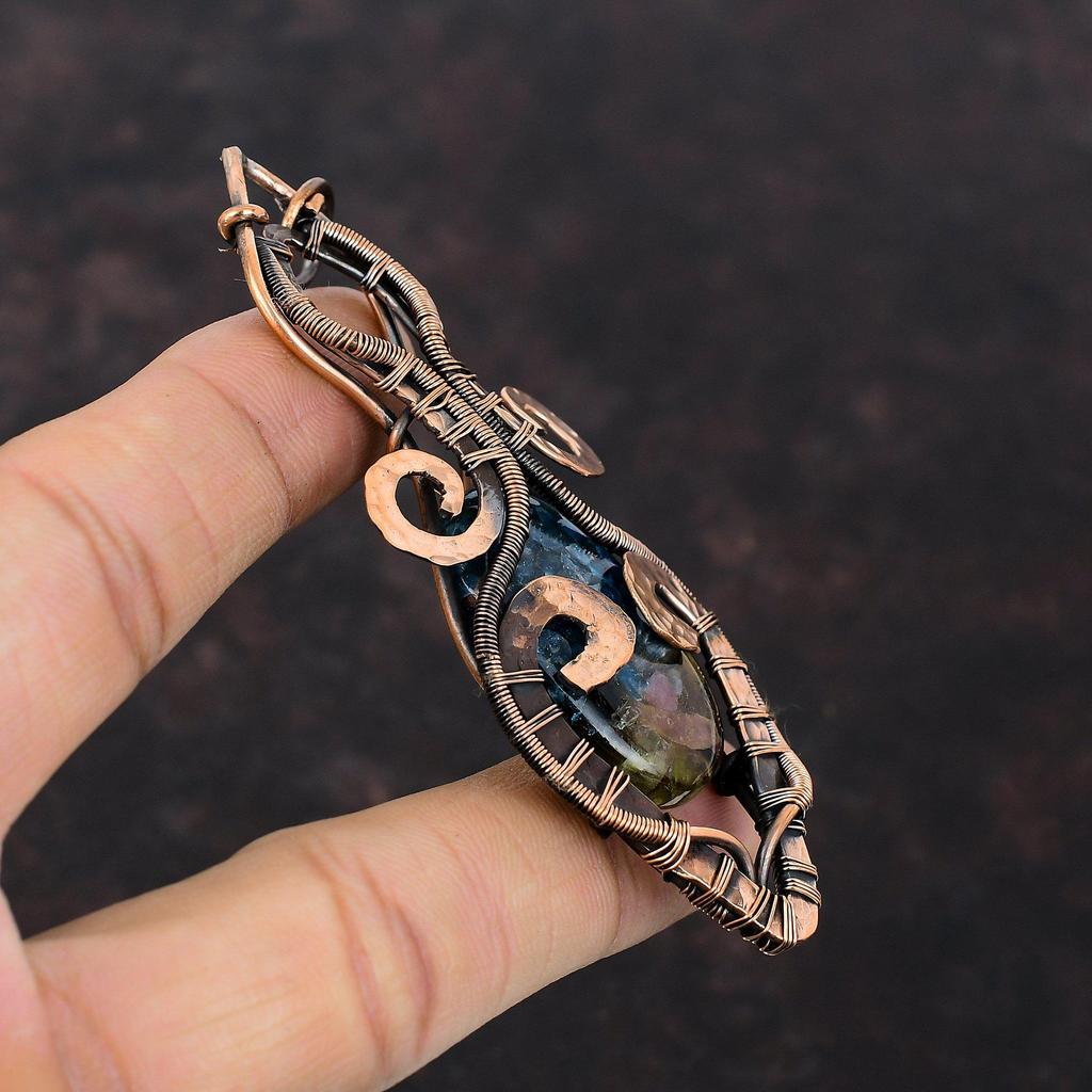 Watermelon Tourmaline Pendant Copper Wire Wrapped Pendant Handmade Antique Jewelry Natural Gemstone Pendant Copper Wire Jewelry Gift For Her