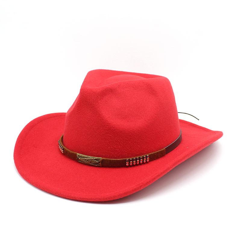 Warm Casual Versatile Coffee Belt Men'S And Women'S Woolen Western Cowboy Hat Big Edge Shading Hat