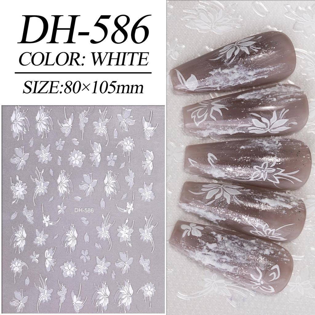 Trending Liquid Pure Desire White Floral Nail Stickers - Hand-Painted Flower Design