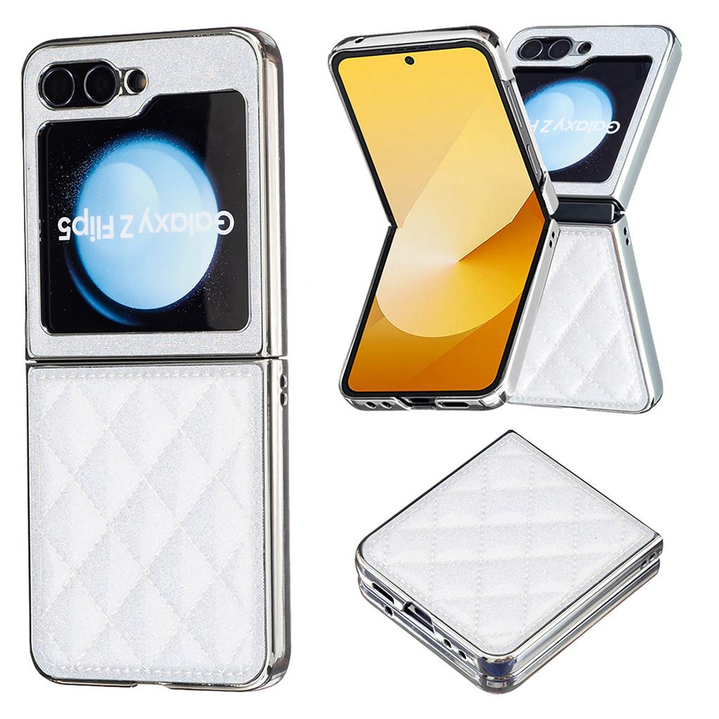 Suitable for Samsung Z Flip6 Fashion Phone Case Z Flip5 Electroplated Glitter Small Fragrant Style Rhombus Leather Case 4th Generation
