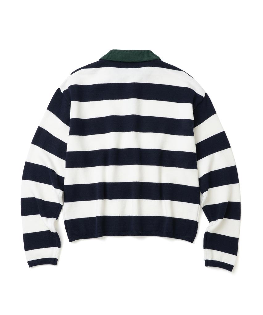 KNITTED (Unisex) Striped Rugby Collar Knit Navy