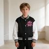 Giacca da Baseball per Bambini Cappotto Foderato con Bottoni a Contrasto Cappotto Leggero Maniche Trapuntate Strisce Primavera
