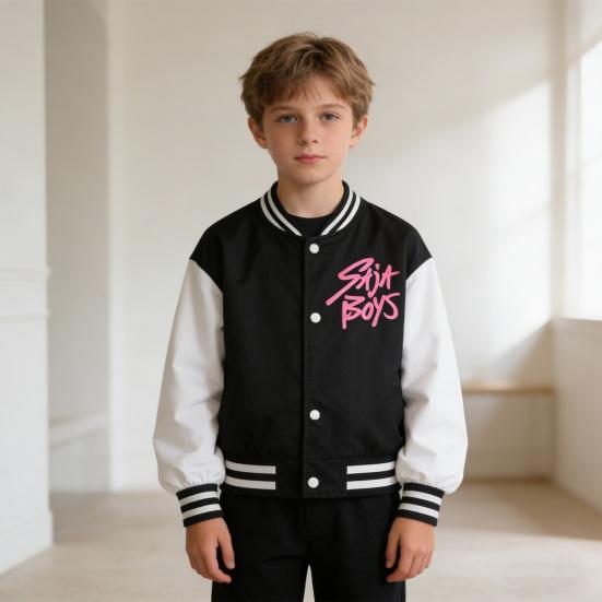 Giacca da Baseball per Bambini Cappotto Foderato con Bottoni a Contrasto Cappotto Leggero Maniche Trapuntate Strisce Primavera