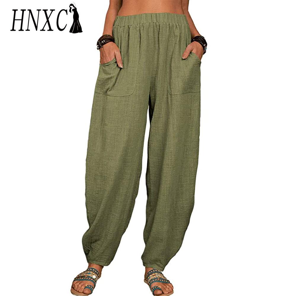 

HNXC Женские модные повседневные однотонные брюки и капри с принтом XXL зелёный