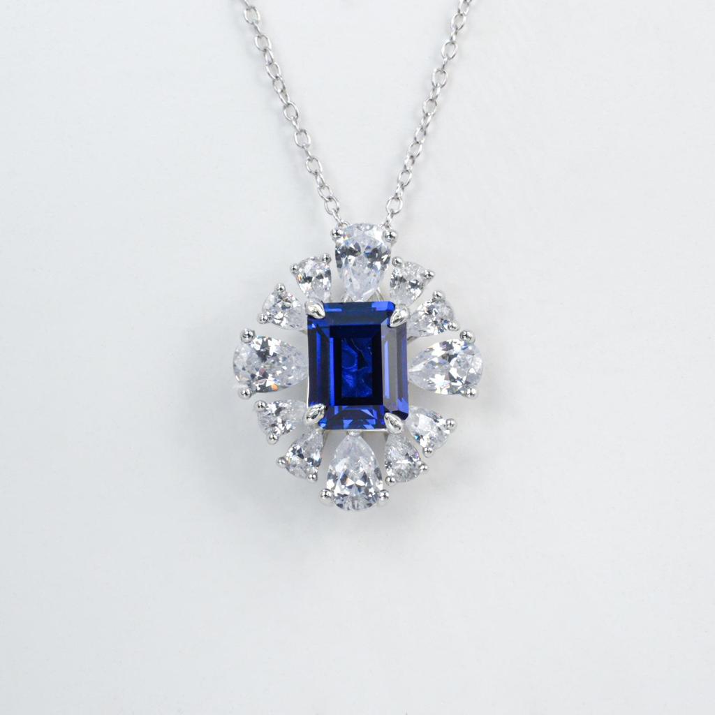 Blue Sapphire Petal Necklace - S925 Sterling Silver, Versatile & Durable High-End Gift for Birthday or Anniversary, Perfect for Best Friend or Wife.