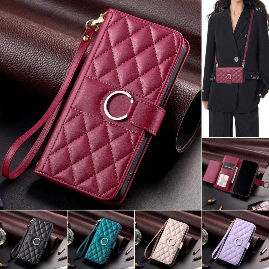 Flip Leather Phone Case for iPhone 17 Air 16 15 Pro Max 16E 14 13 12 11 Pro XS Max XR SE 8 7 Plus Long Lanyard Wallet Card Cover