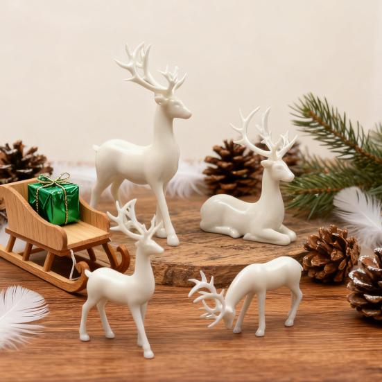 2/4Pcs Christmas Reindeer Statue Standing Sitting Elk Silhouette Figurine Deer Sculpture Home Office Desktop Decoration Ornament