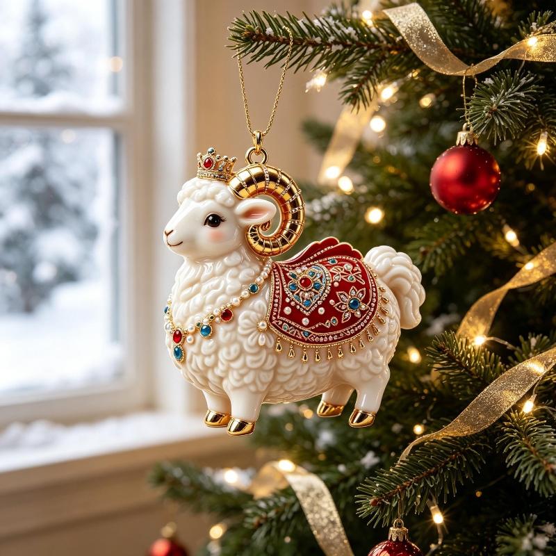 2D Flat Acrylic Christmas Hanging Pendant Red Gold Chinese Zodiac Goat Xmas Tree Ornament New Year Car Pendant