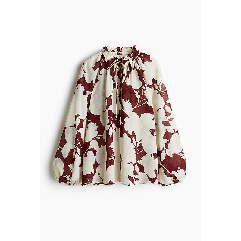 

HM Red for Women Shirt Autumn Fashion Casual Loose Wrinkle Chiffon Tops 1264845 Dark red/Cream Florals 155/80
