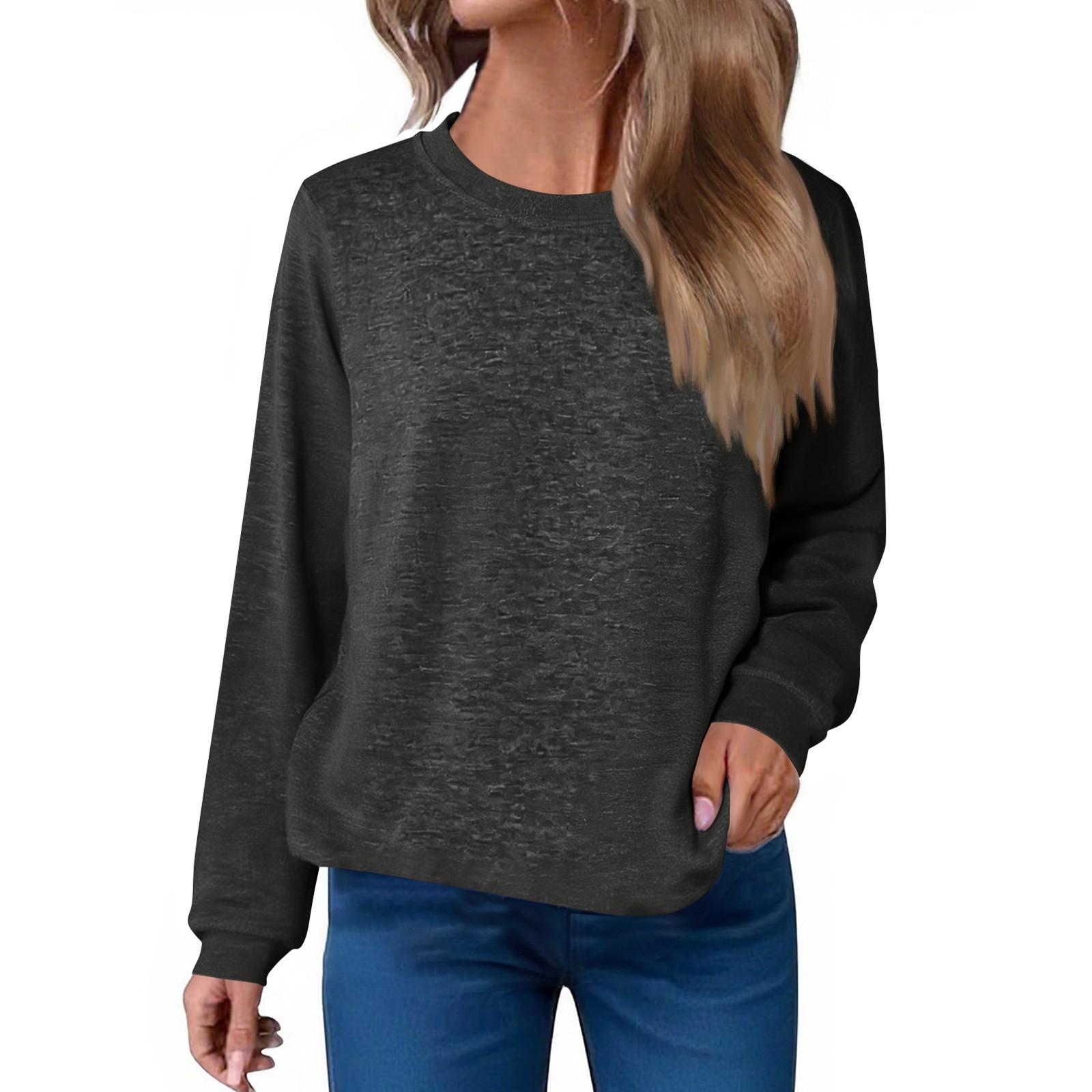 

Жіноча мода Вільна футболка з круглим вирізом Однотонний повсякденний топ з довгим рукавом XL