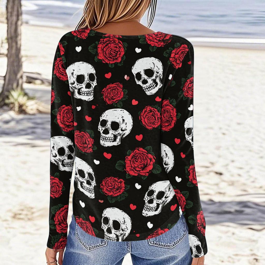 Women's Casual Long Sleeve Print Crewneck Top