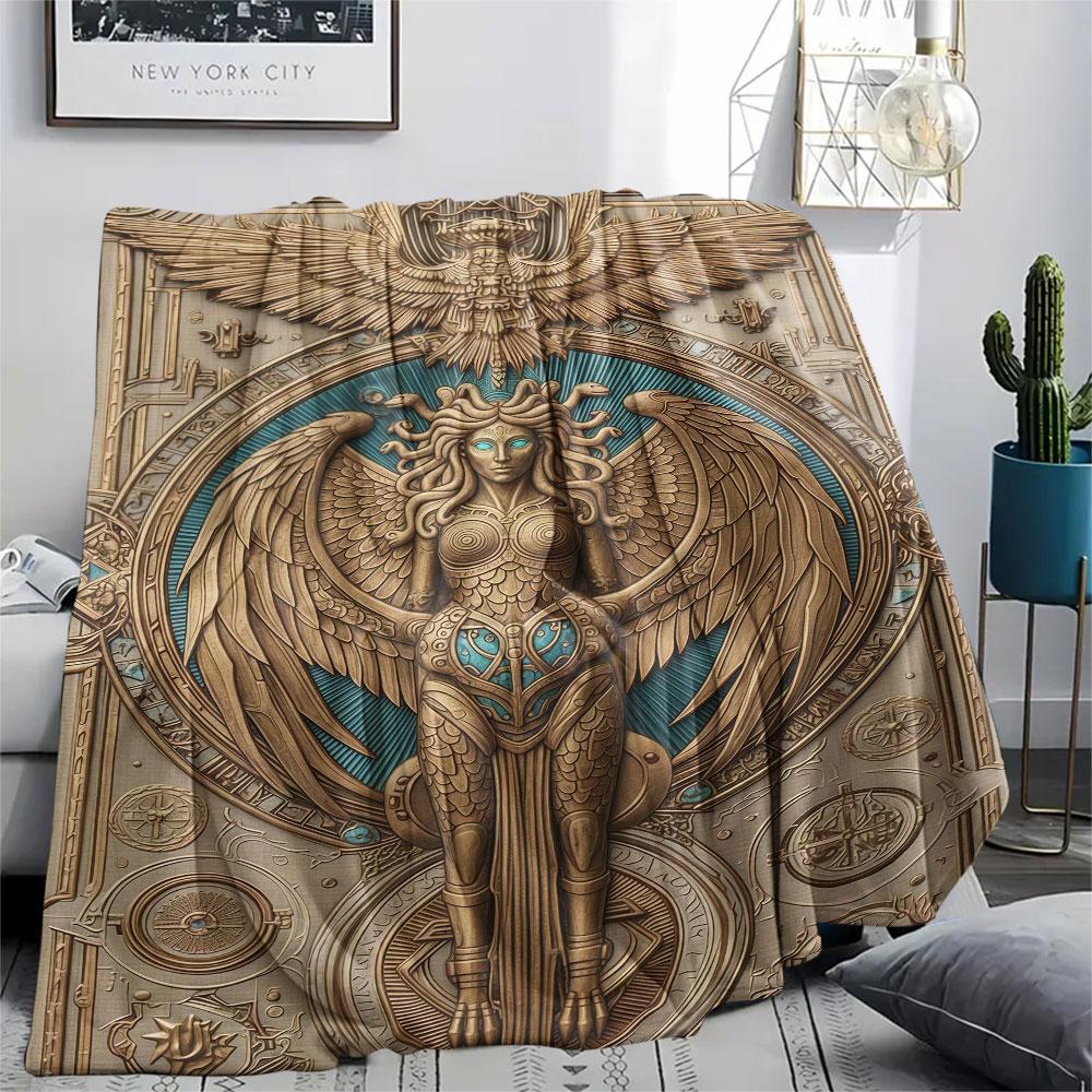 1Pc Retromythical animal Print Flannel Blanket, High quality Comfortable for All Seasons, Home Decor, Warmth and Comfort, Perfect for Christmas Gifts