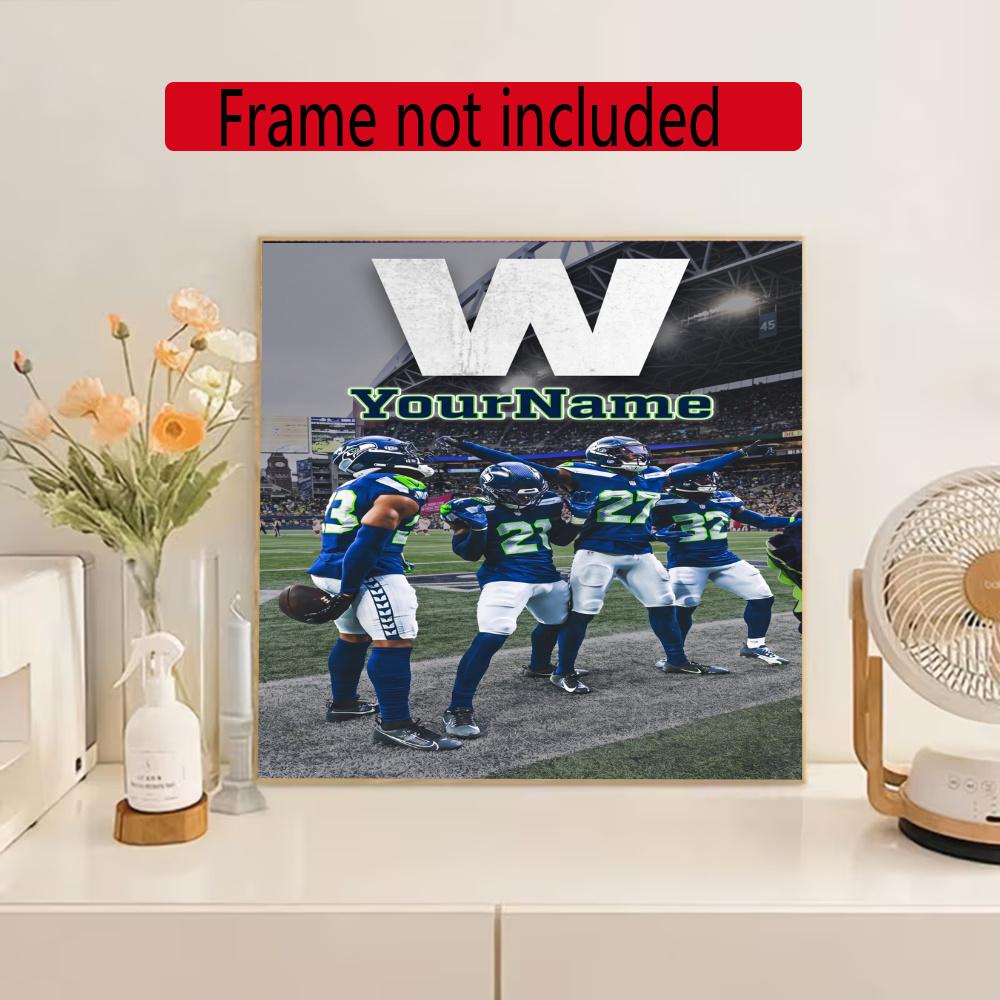 Seattle Seahawks Personalized Text Diamond Painting Round Diamond Mosaic Rhinestones Diamond Embroidery Craft Kit Wall Decor Without Frame