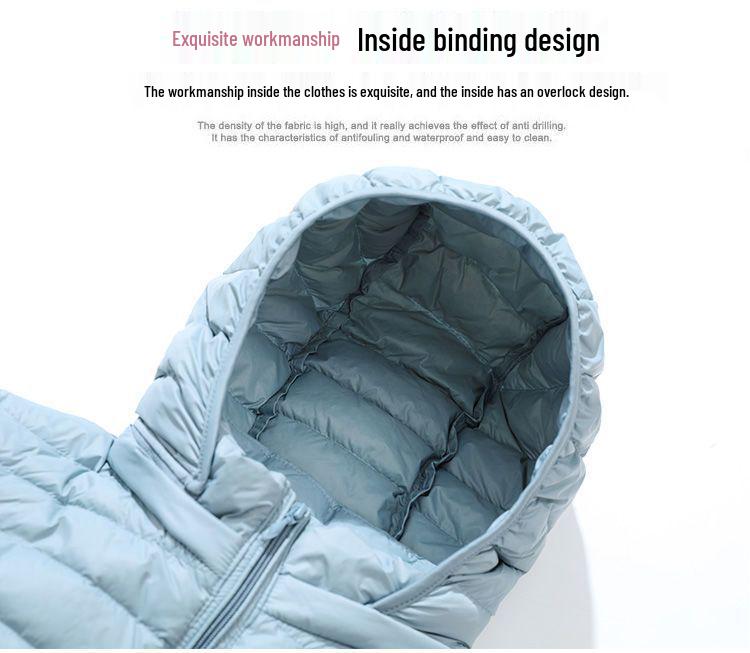 Jachetă scurtă cu glugă pentru femei - 90% puf de rață albă, ușoară, mărime plus, glugă detașabilă, stil toamnă/iarnă.