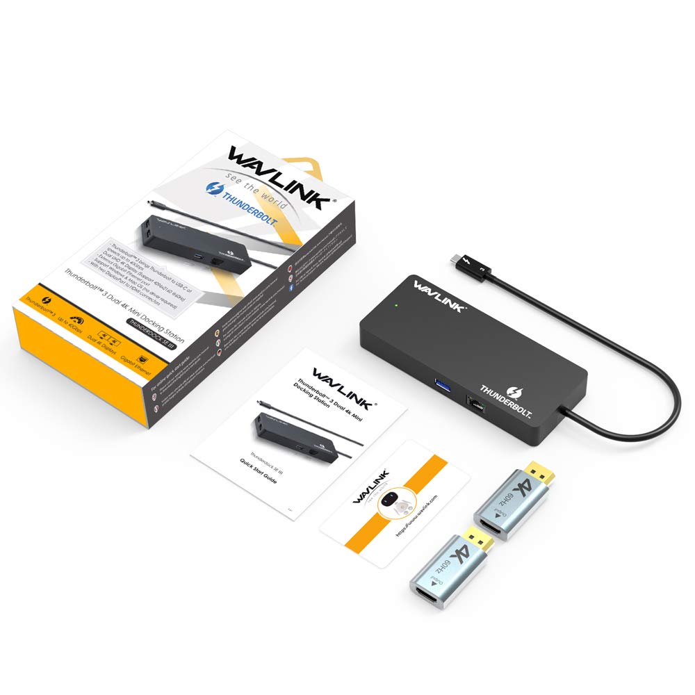WAVLINK Thunderbolt 3 Mini Dock Docking Station Dual 4K Max 5K Display Output 2 x DP Output Ports THB3 Port A Port Gigabit Ethernet Compatible with