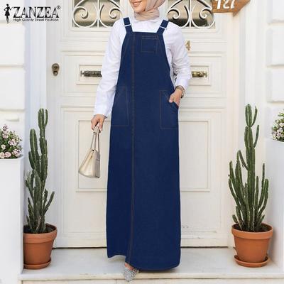 Women Casual Square Collar Loose Sleeveless Suspender Dress