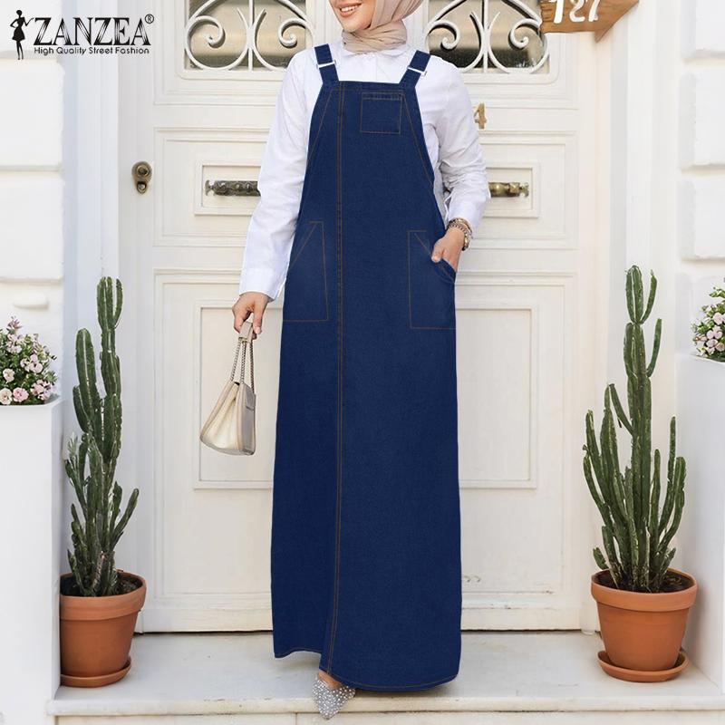 ZANZEA Women Casual Square Collar Loose Sleeveless Suspender Dress