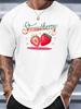 Cute Fruit Unisexs Crew Neck Cotton T Shirt Rainbow Script Strawberry Cartoon Berry Print Short Sleeve Casual Street Fashion Top