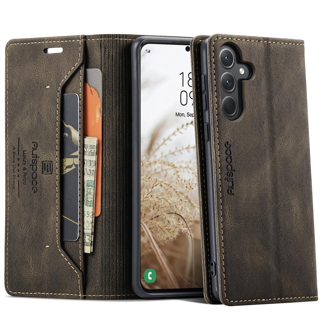For Samsung Galaxy A35 5G Wallet Case AUTSPACE A01 Leather Stand Cover with RFID Blocking Card Holder