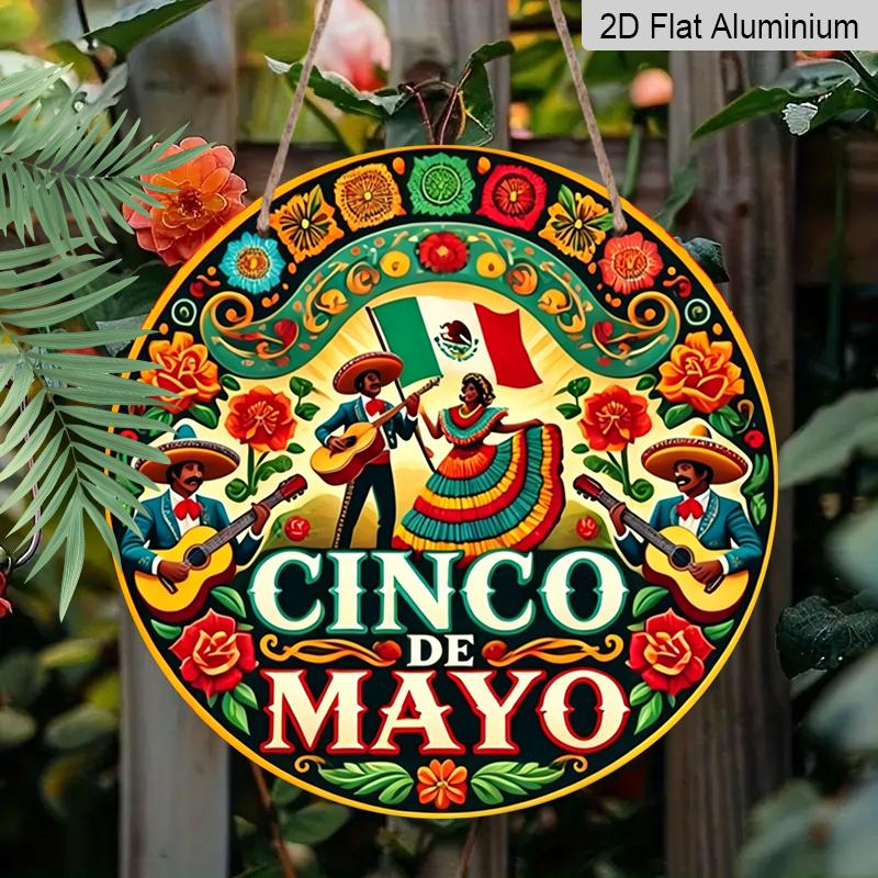 2D Flat, 1pc Round Aluminum Sign, "Vintage Metal Plaque for Cinco De Mayo Celebration", Mexican-style Cinco De Mayo Party Decor Sign, Suitable for