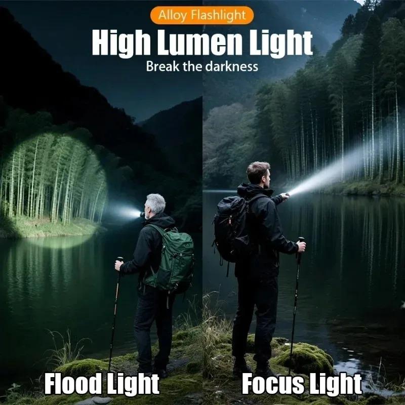 Rechargeable Zoomable Flashlight with Flame Ignition White Laser Core 4 Level Power Indicator Fresnel Lens for Outdoor Camping