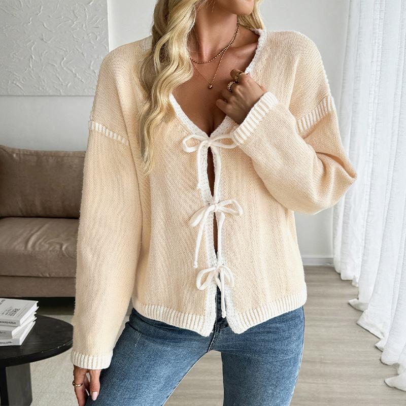 2025 Herbst und Winter Neuer Kontrastfarbiger High-End Strickjacken-Strickpullover für Damen