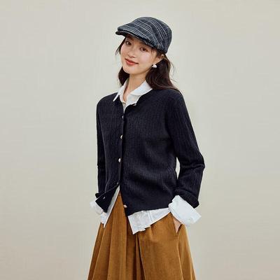 Inman Women's Retro Color Block Round Neck Knitted Cardigan Sweater