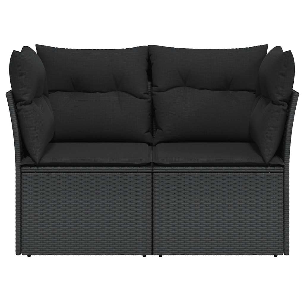 Vidaxl Garden Sofa With Cushions, 2-Seater, Black, Poly Rattan