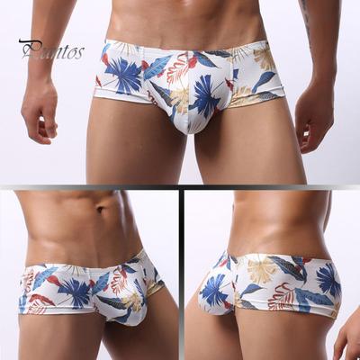 Men Low Waist U Convex Pineaple Print Maple Print Underpants Mid Breathable Panties
