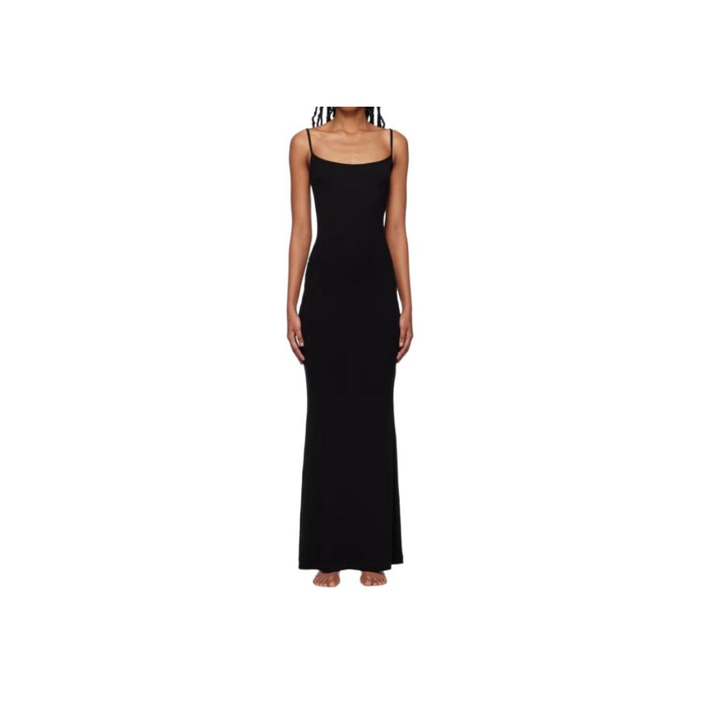 SKIMS Solid Color Low Round Neck Slim Fit Long Slip Dress Women dresses Black APDRS0596-ONYX