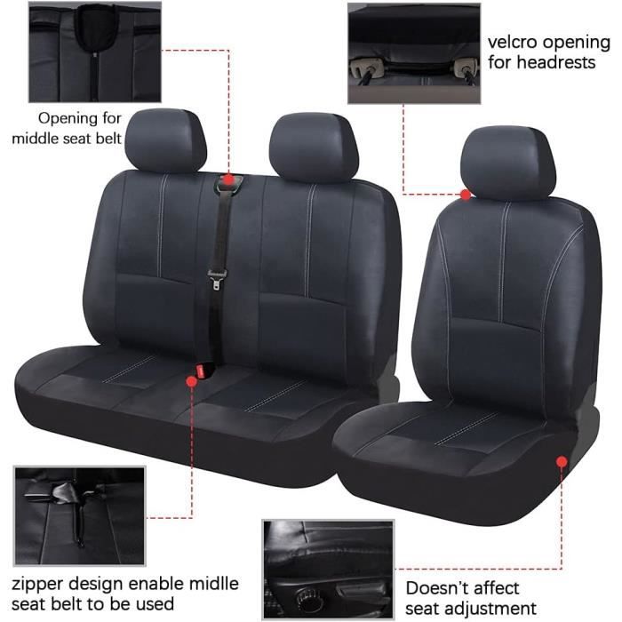 Housses de siège - TOYOUN - Similicuir - Compatible airbag - Lot de 3 pièces