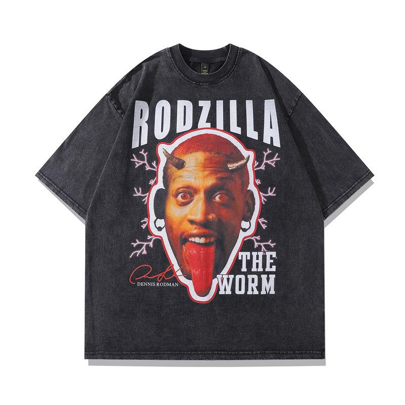 American Street Style Rodman Character Retro Short-Sleeved Men'S And Women'S Ins High Street Washed Old Loose T-Shirt