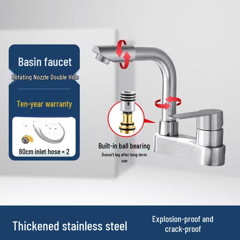 Handon Stainless Steel Double-Handle Washbasin Faucet